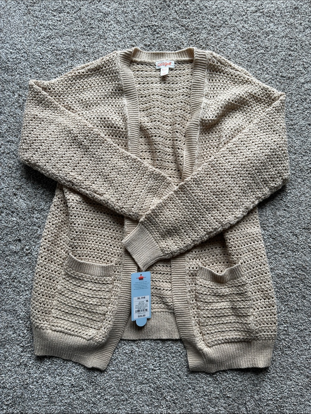 Cat & Jack Beige Open-Knit Cardigan